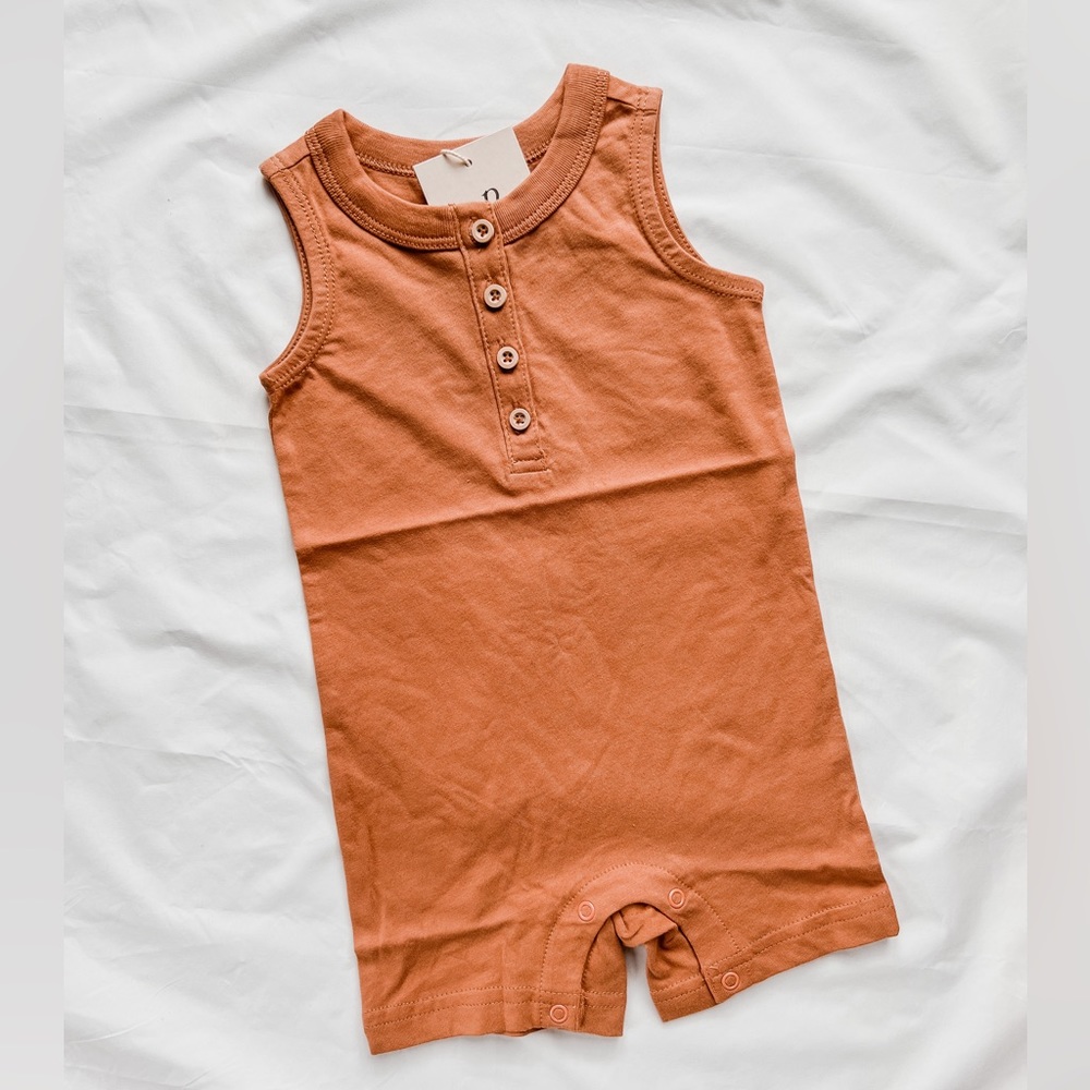 Polished Prints Tan Button Up Romper